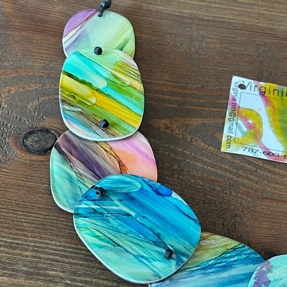 Virginia Nin Puerto Rico Artist Two Sided Statement Necklace Resin One of a Kind - Picture 6 of 8